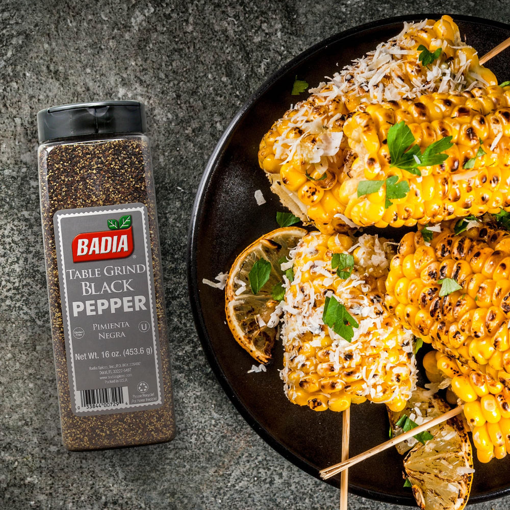 Badia Black Pepper Table Grind label close-up for branding