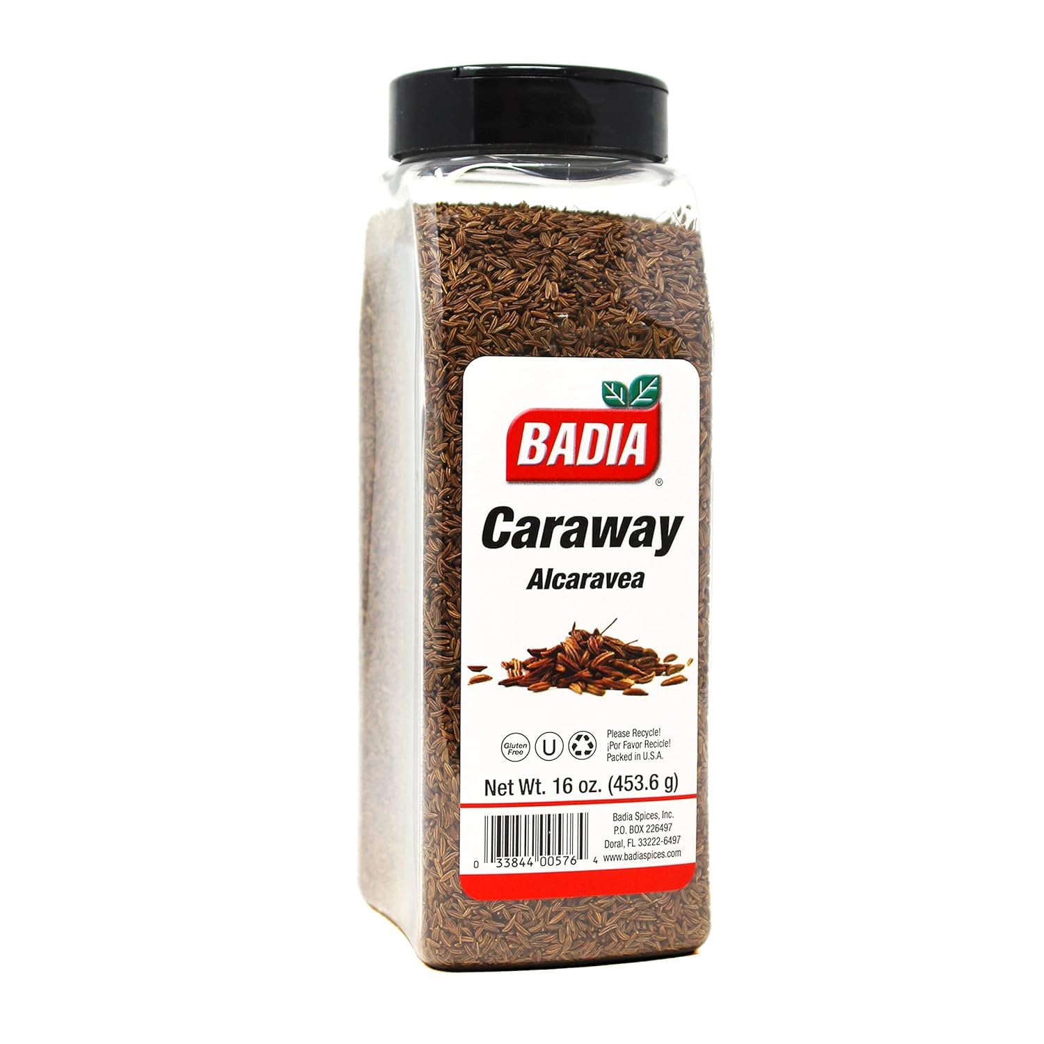 Badia caraway seeds bottle close-up, boosting aroma for breads.