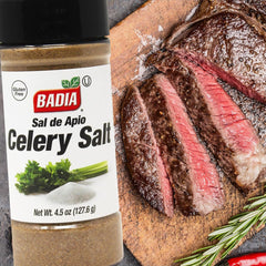 Badia celery salt in a cocktail glass adds herbaceous complexity.