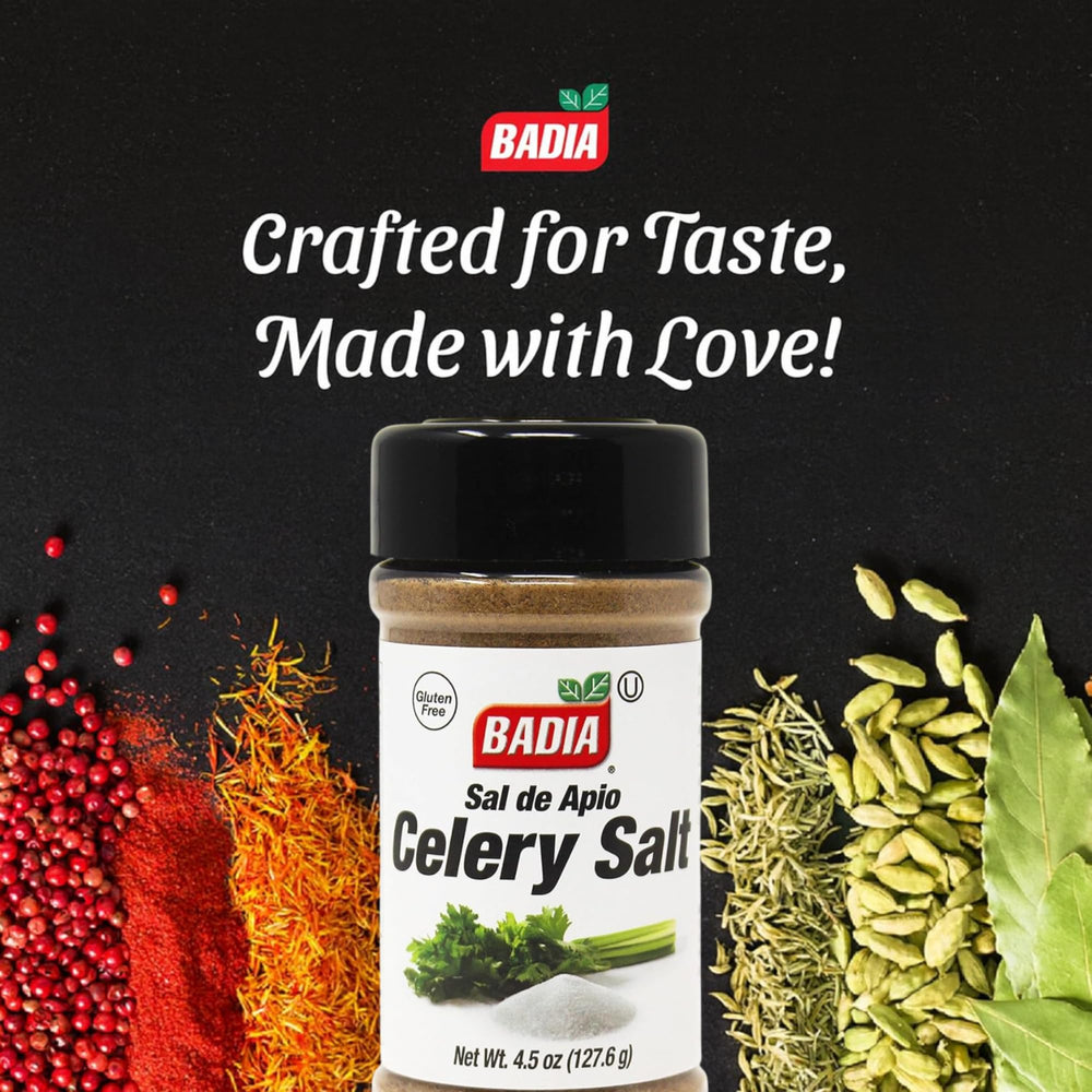 Badia celery salt on a salad bowl demonstrating versatility.