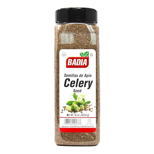 Badia celery seed whole 16oz jar-closeup; earthy peppery notes for marinades