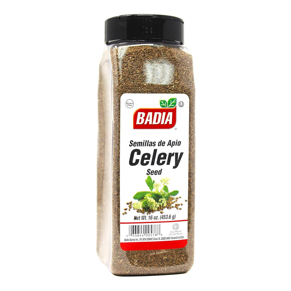 Badia celery seed whole 16oz label-front; premium spice for pickling and dressings