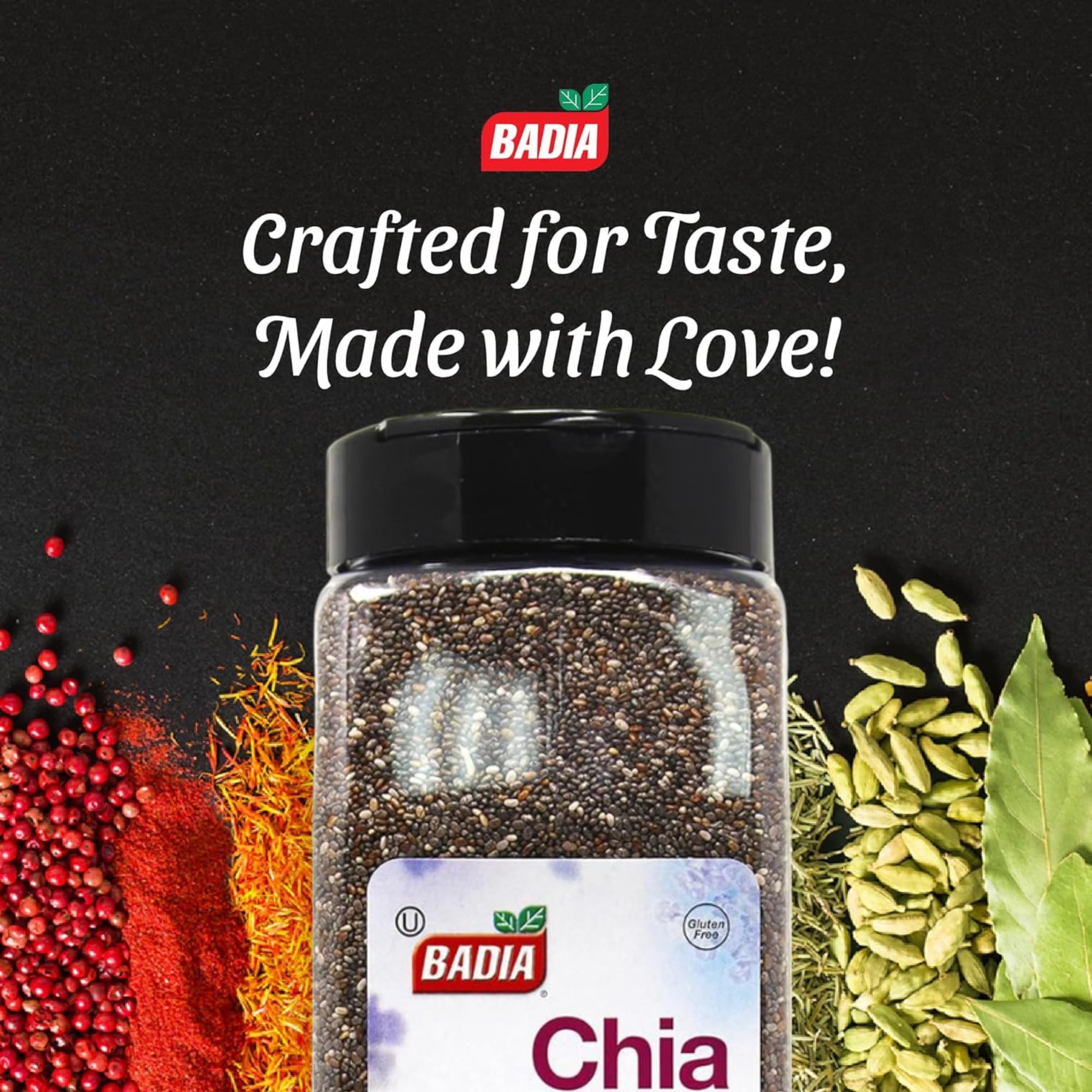 Badia chia seeds in yogurt dish for texture and nutrition boost.