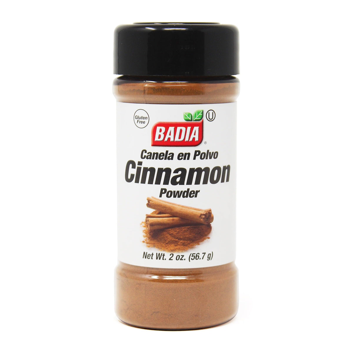 Badia Cinnamon Powder bottle close-up highlights warm aroma for baking.
