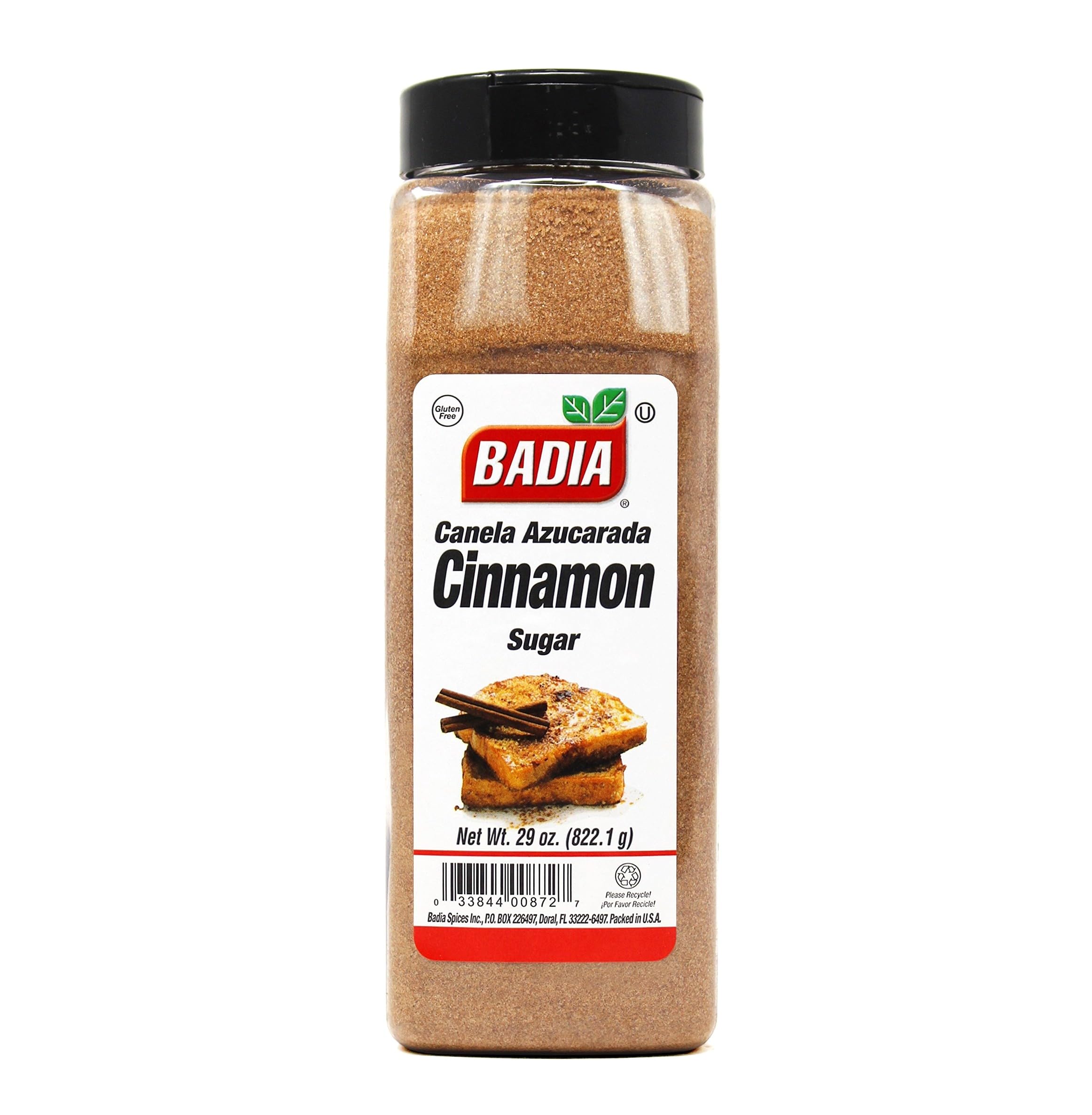 Badia Cinnamon Sugar front jar showcases a ready-to-use blend for daily flavor.