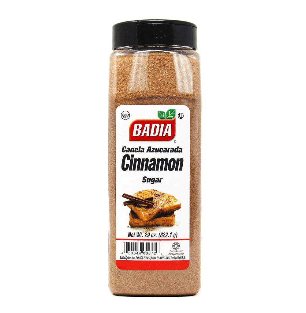 Badia Cinnamon Sugar front jar showcases a ready-to-use blend for daily flavor.