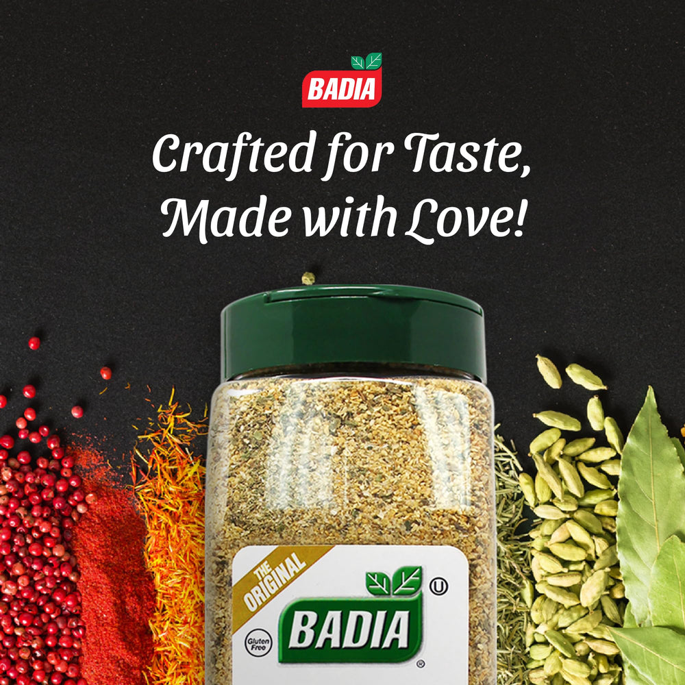 Badia Complete Seasoning in kitchen; large 28 oz shaker suits bulk cooking