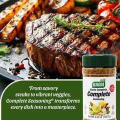 Badia Complete Seasoning Salt-Free dispensing view for easy daily cooking.
