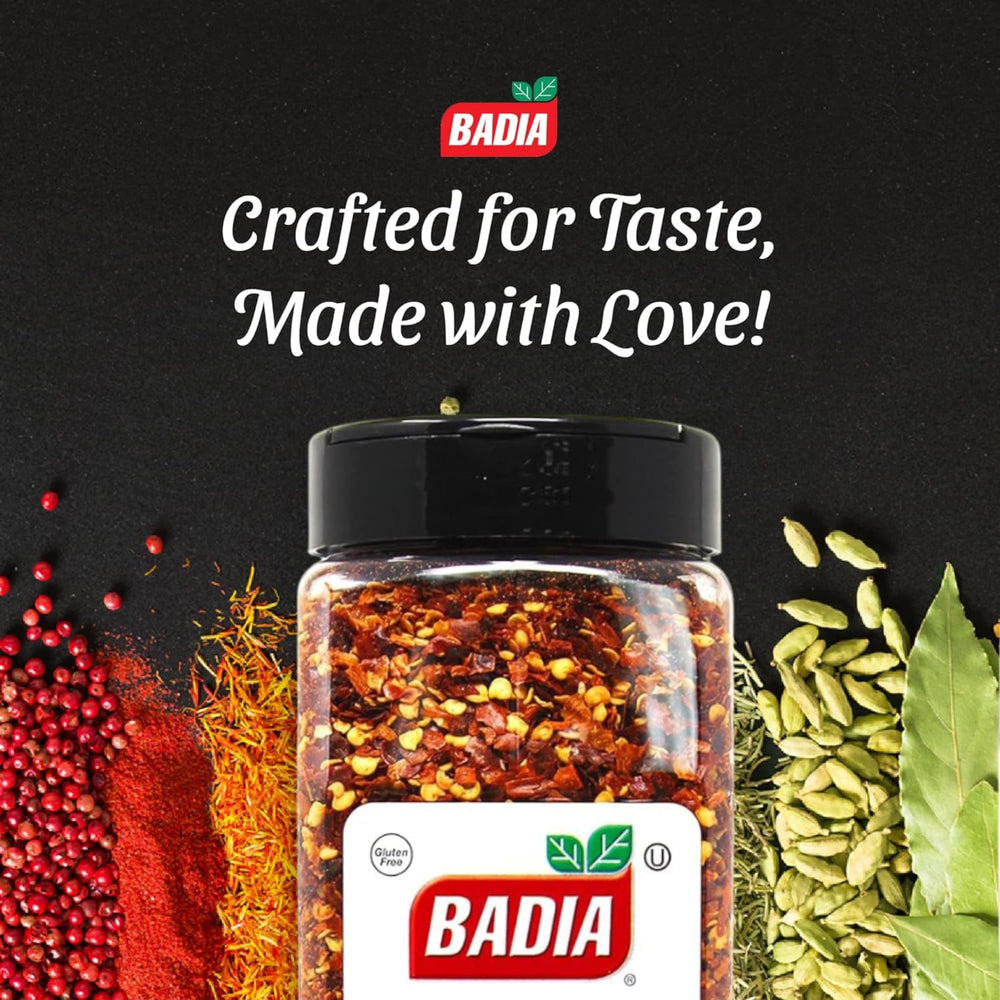 Badia crushed red pepper pizza topping elevates homemade pies.