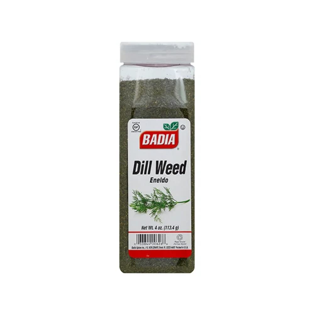 Badia dill weed 4 oz jar for easy seasoning of cheeses and seafood.