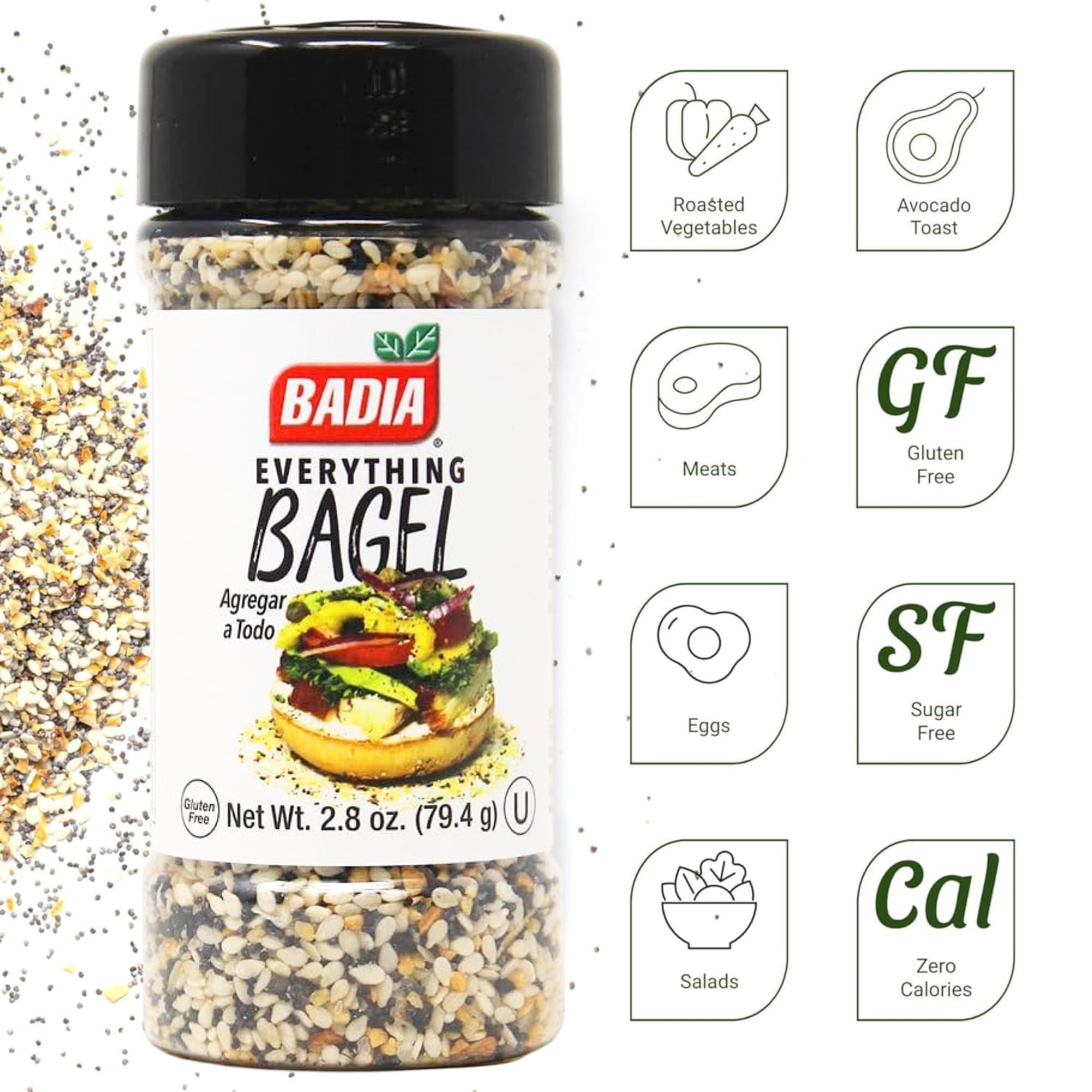 Badia Everything Bagel Seasoning ingredients close-up highlighting sesame and seeds