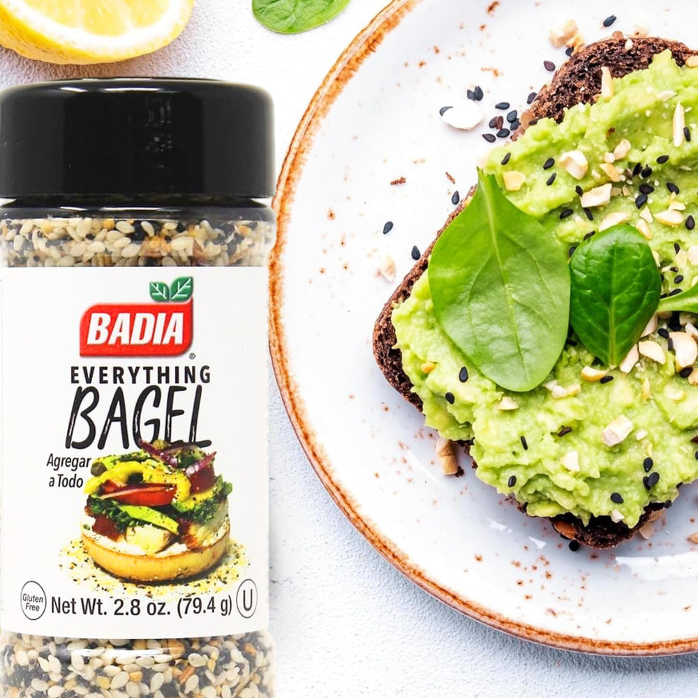 Badia Everything Bagel Seasoning on a salad bowl for extra crunch