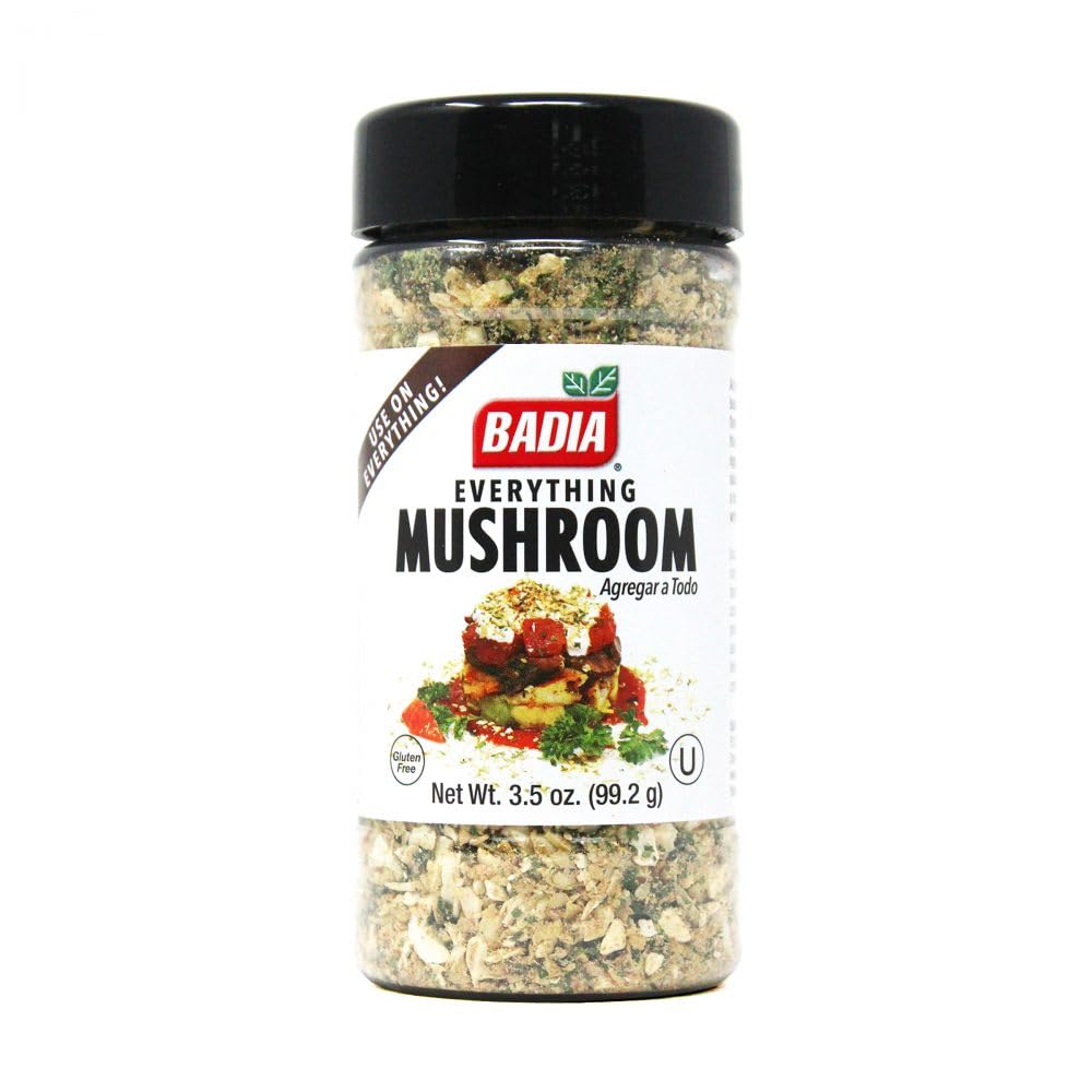 Badia Everything Mushroom blend in a jar, versatile seasoning to elevate eggs, vegetables, and pasta