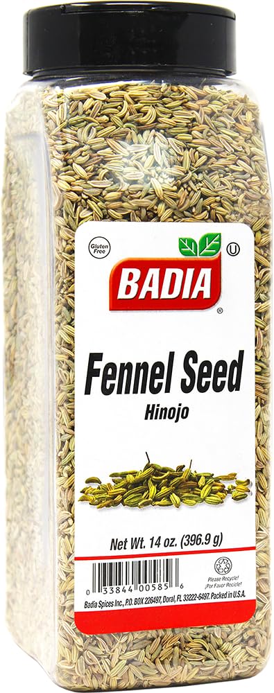 Badia fennel seeds whole package view, ideal for adding aromatic sweetness to dishes.