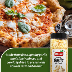 Badia Garlic Minced closeup-texture emphasizes finely dried, aroma-rich garlic