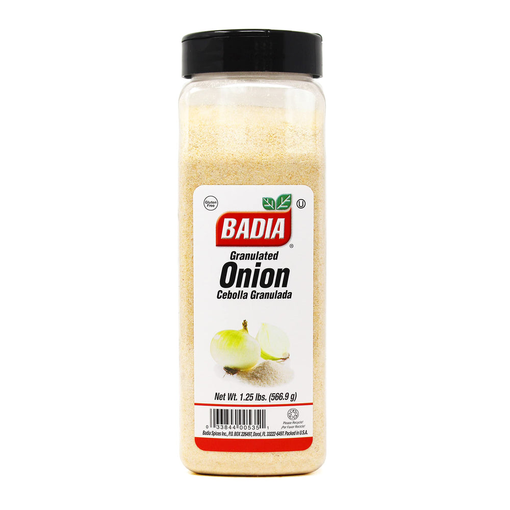 Badia granulated onion 20oz container provides quick, consistent flavor for everyday cooking.