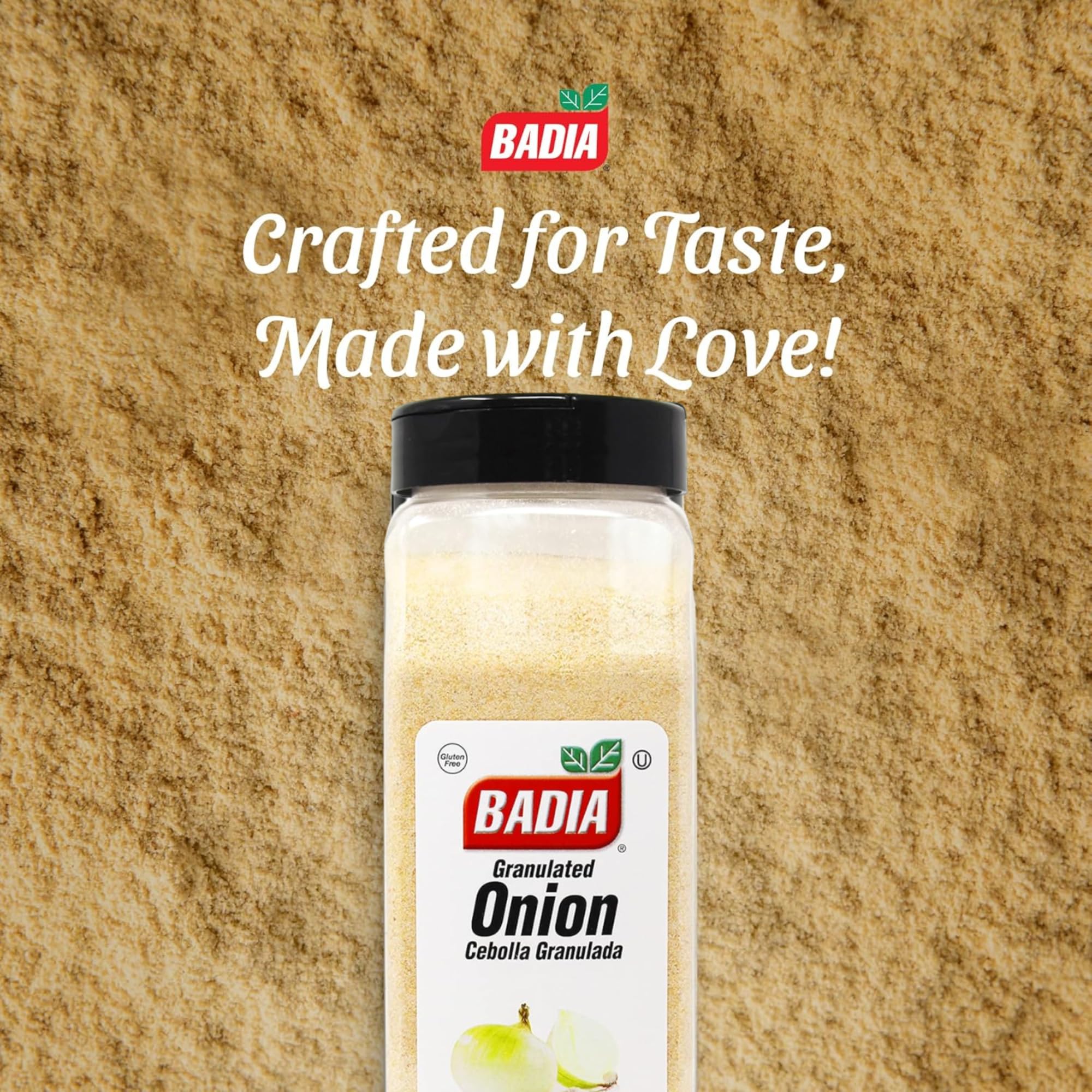 Badia granulated onion dry-seasoning-blend ready for rubs and marinades.