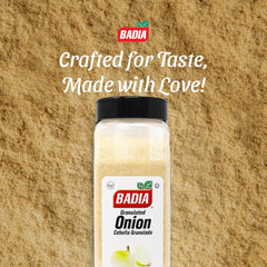 Badia granulated onion dry-seasoning-blend ready for rubs and marinades.