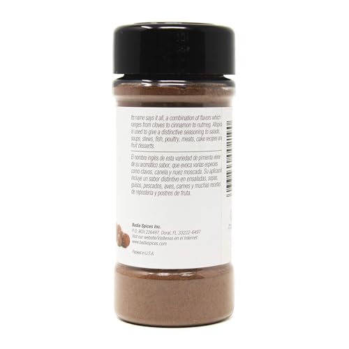 Badia ground allspice powder closeup, aromatic spice for marinades.
