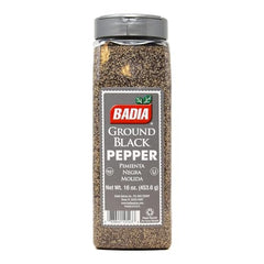 Badia Ground Black Pepper finely ground close-up showing smooth texture for even seasoning.
