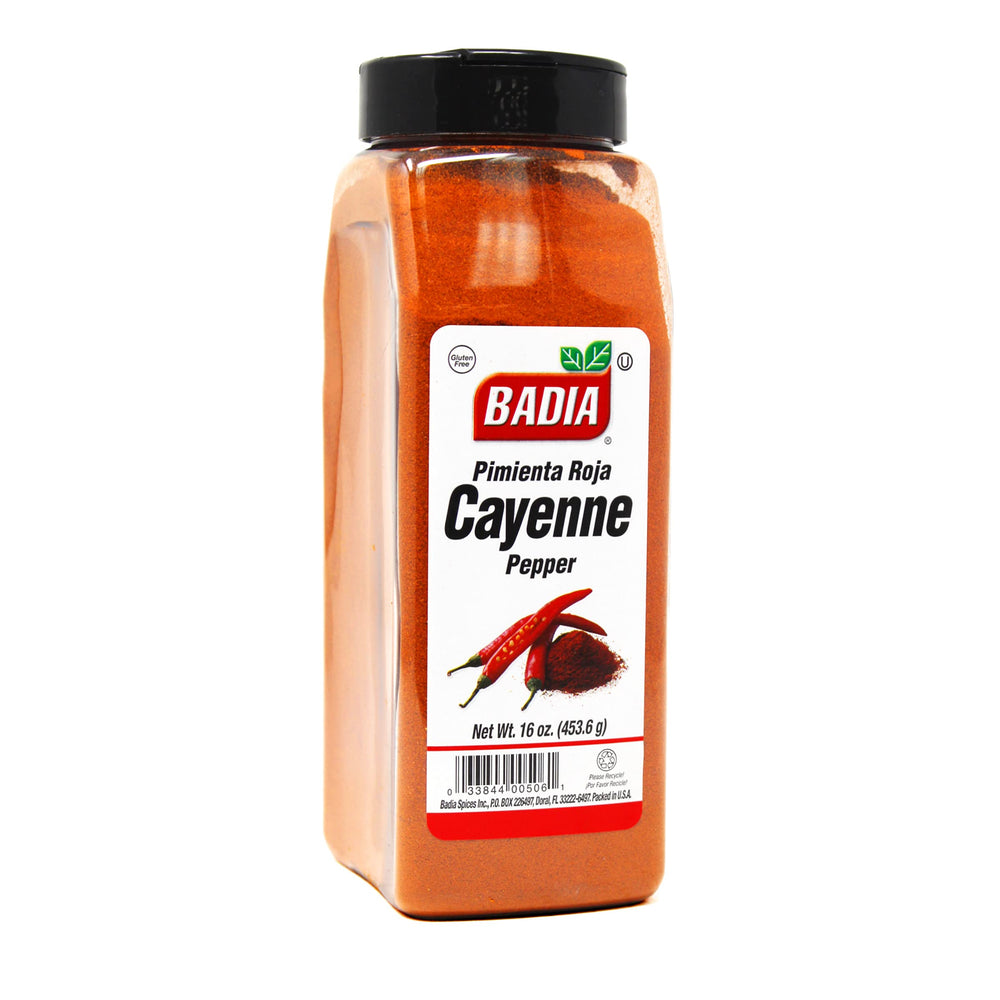 Badia Ground Cayenne Pepper 16oz packaging shown for easy seasoning and flavor boost