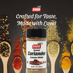 Badia Ground Coriander powder texture; ready to sprinkle into stews and marinades.