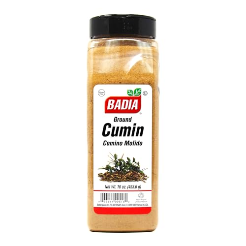 Badia ground cumin powder being poured for easy seasoning.
