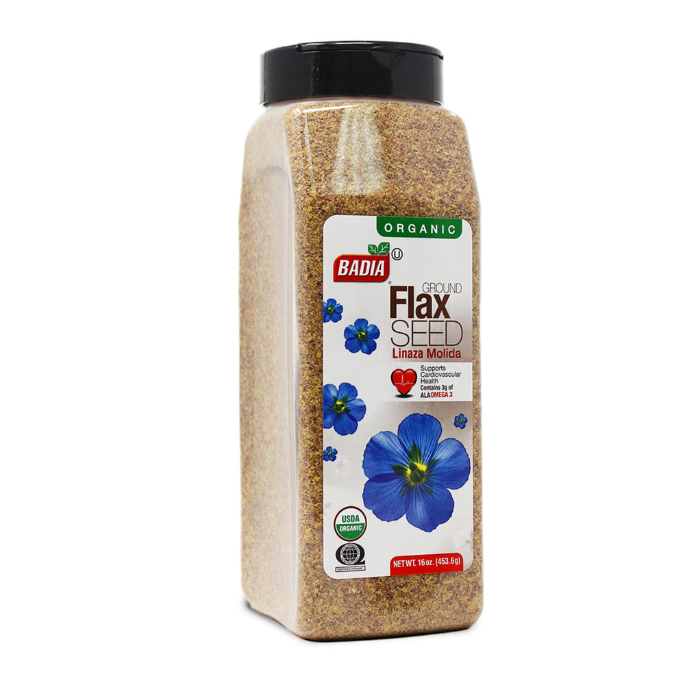 Badia ground flax seed 16oz bag ready for baking.
