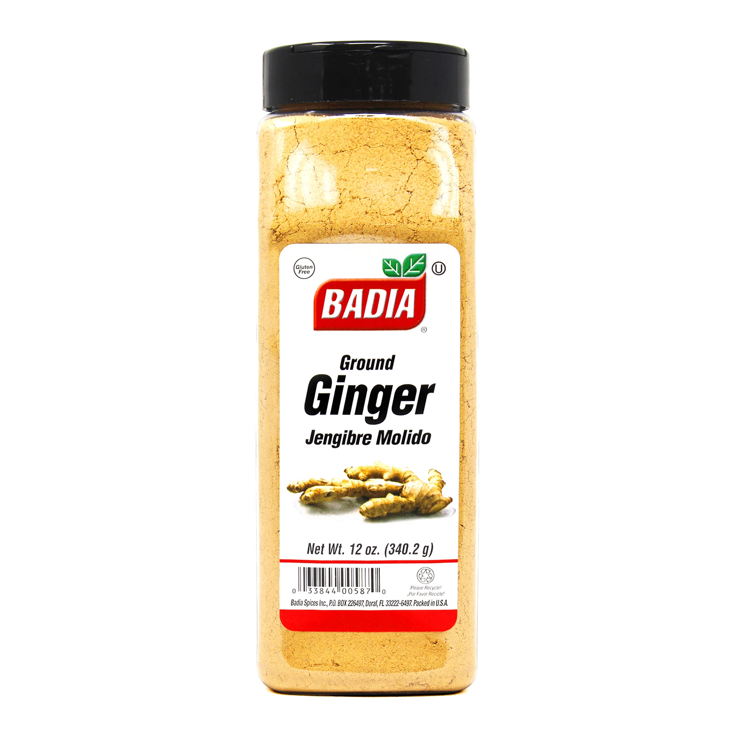 Badia ground ginger powder packaging highlighting premium quality and aroma.