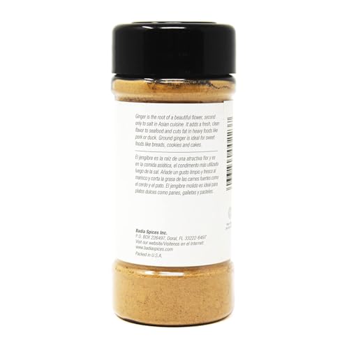 Badia ground ginger powder sits on a spice shelf for everyday meals.