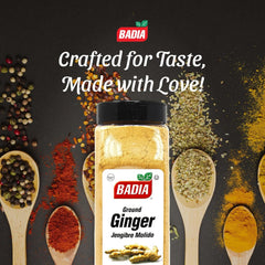 Badia ground ginger powder in a cup of tea releasing warmth.