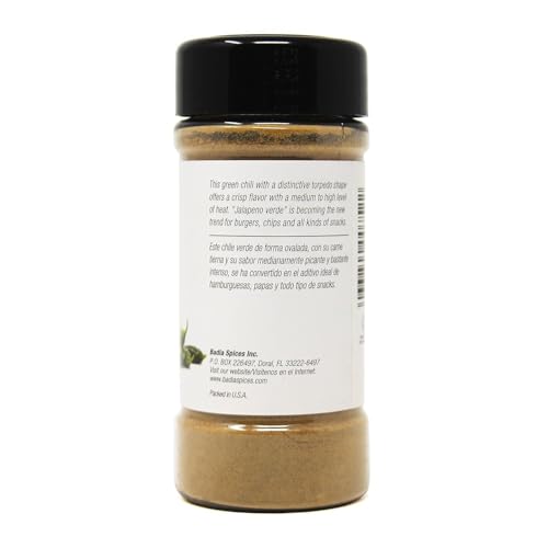 Badia ground jalapeño powder texture adds medium heat to tacos and eggs.