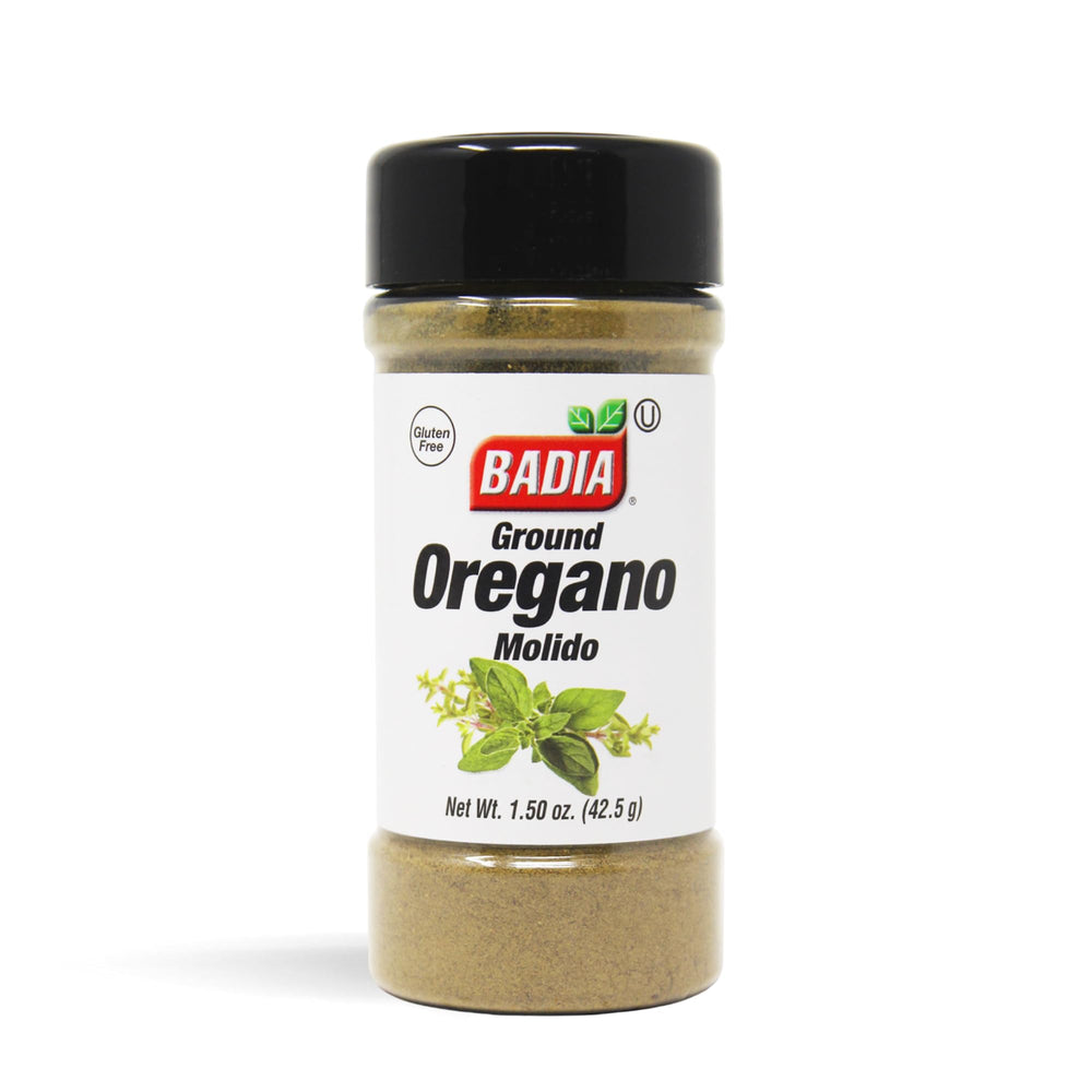 Badia Ground Oregano jar pour highlights warm aroma for easy flavor boost