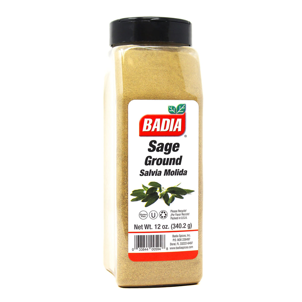 Badia Ground Sage 12oz jar showcases rich aroma for everyday cooking.