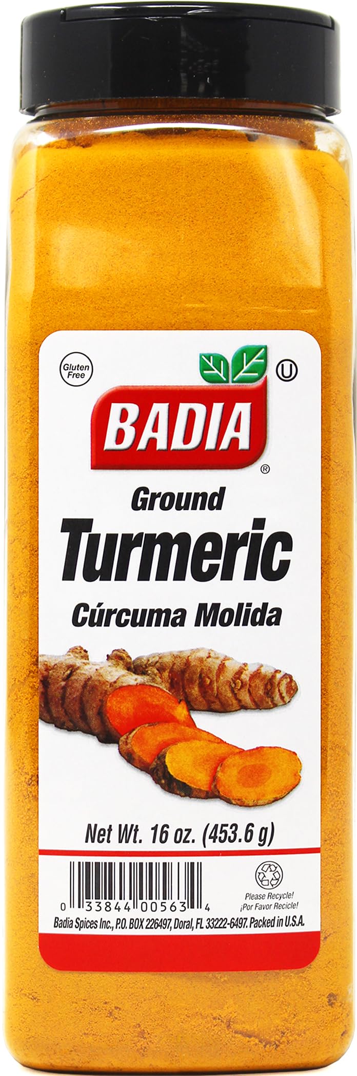 Badia ground turmeric powder 16oz front view for premium curry seasoning.