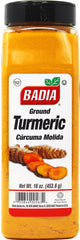 Badia ground turmeric powder 16oz front view for premium curry seasoning.