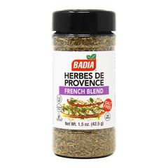 Badia Herbs de Provence bottle front showing classic French blend for elegant everyday meals
