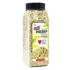 Badia hulled hemp seeds in bowl used as a yogurt topping.