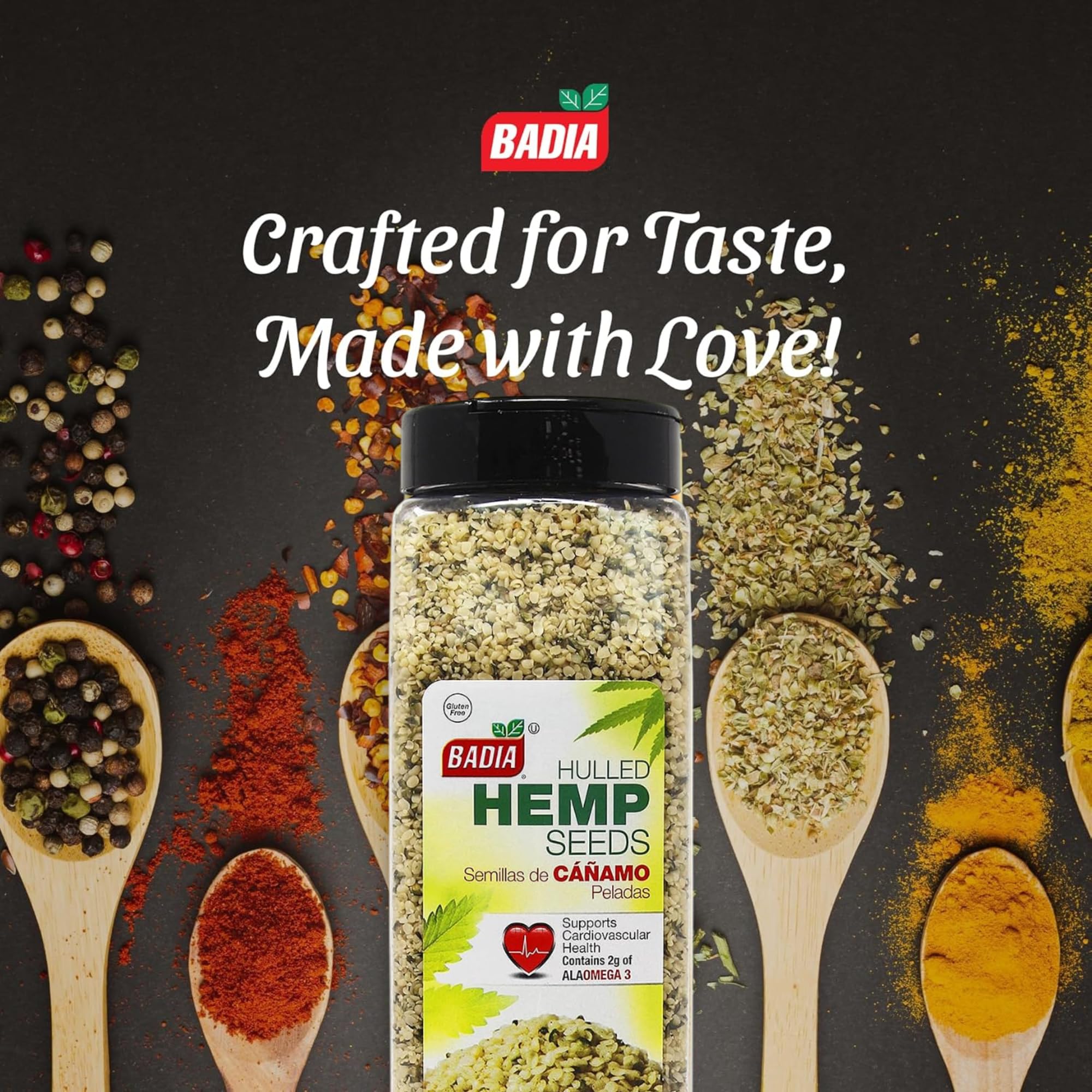 Badia hulled hemp seeds blended into smoothie for nutrition.