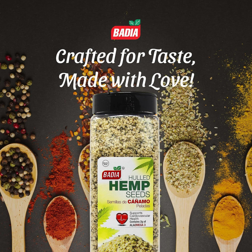 Badia hulled hemp seeds blended into smoothie for nutrition.