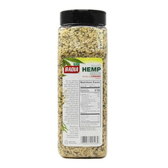Badia hulled hemp seeds on spoon showing nutty texture.