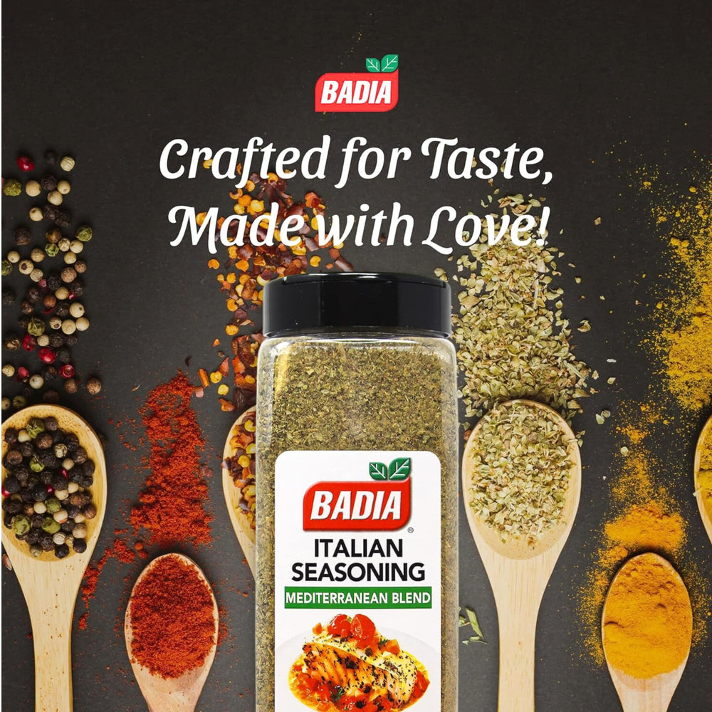 Badia Italian Seasoning dried herbs closeup ready for everyday seasoning.