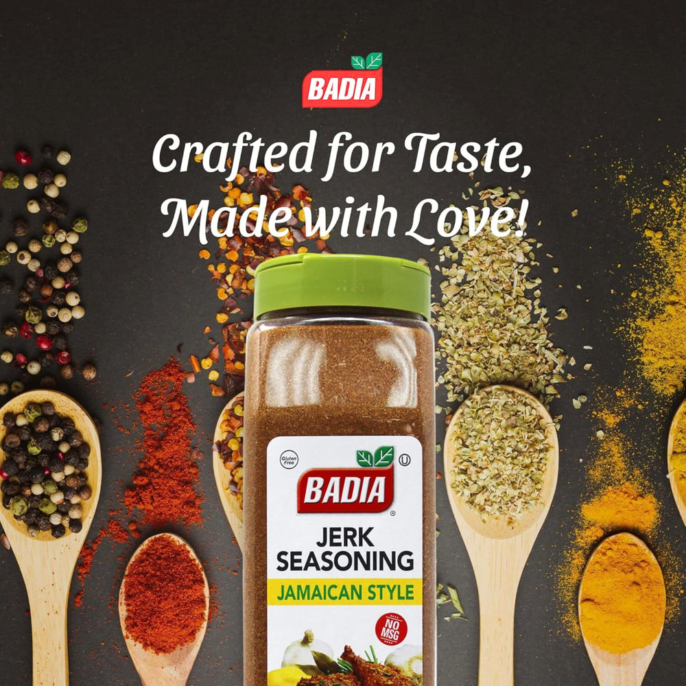 Badia Jerk Seasoning on grilled chicken highlighting bold, smoky flavor.