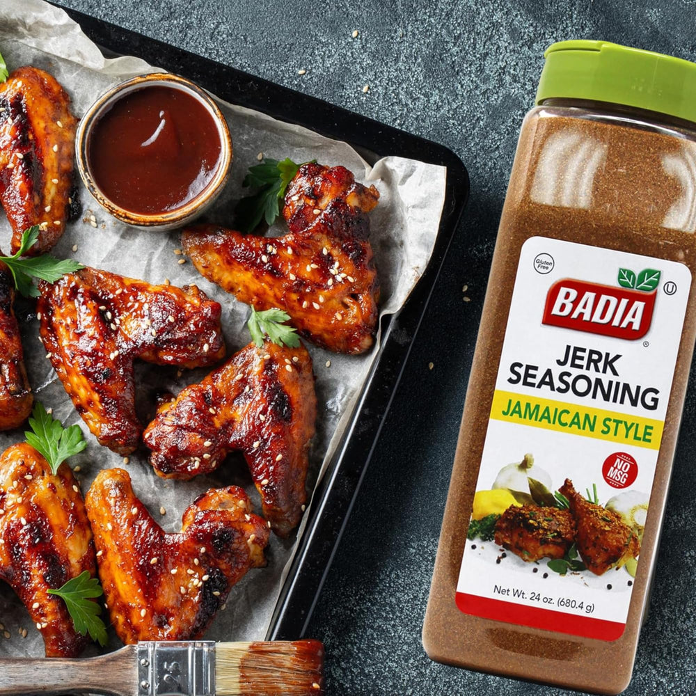 Badia Jerk Seasoning marination bowl showing versatile marinade applications.