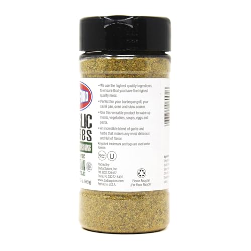 Badia Kingsford garlic herbs seasoning on grill pan evokes savory Tuscan cooking possibilities.
