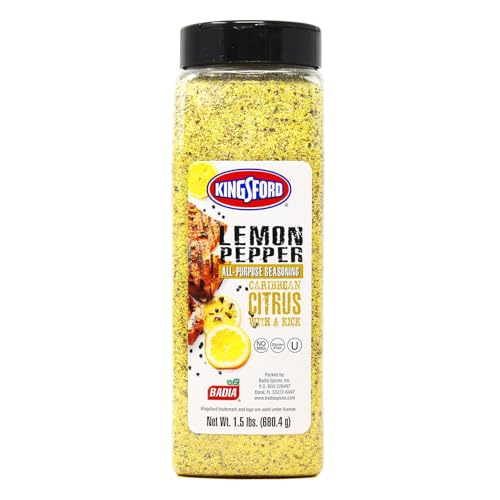 Badia Kingsford Lemon Pepper contents close-up showing vibrant, zesty flavor in meals