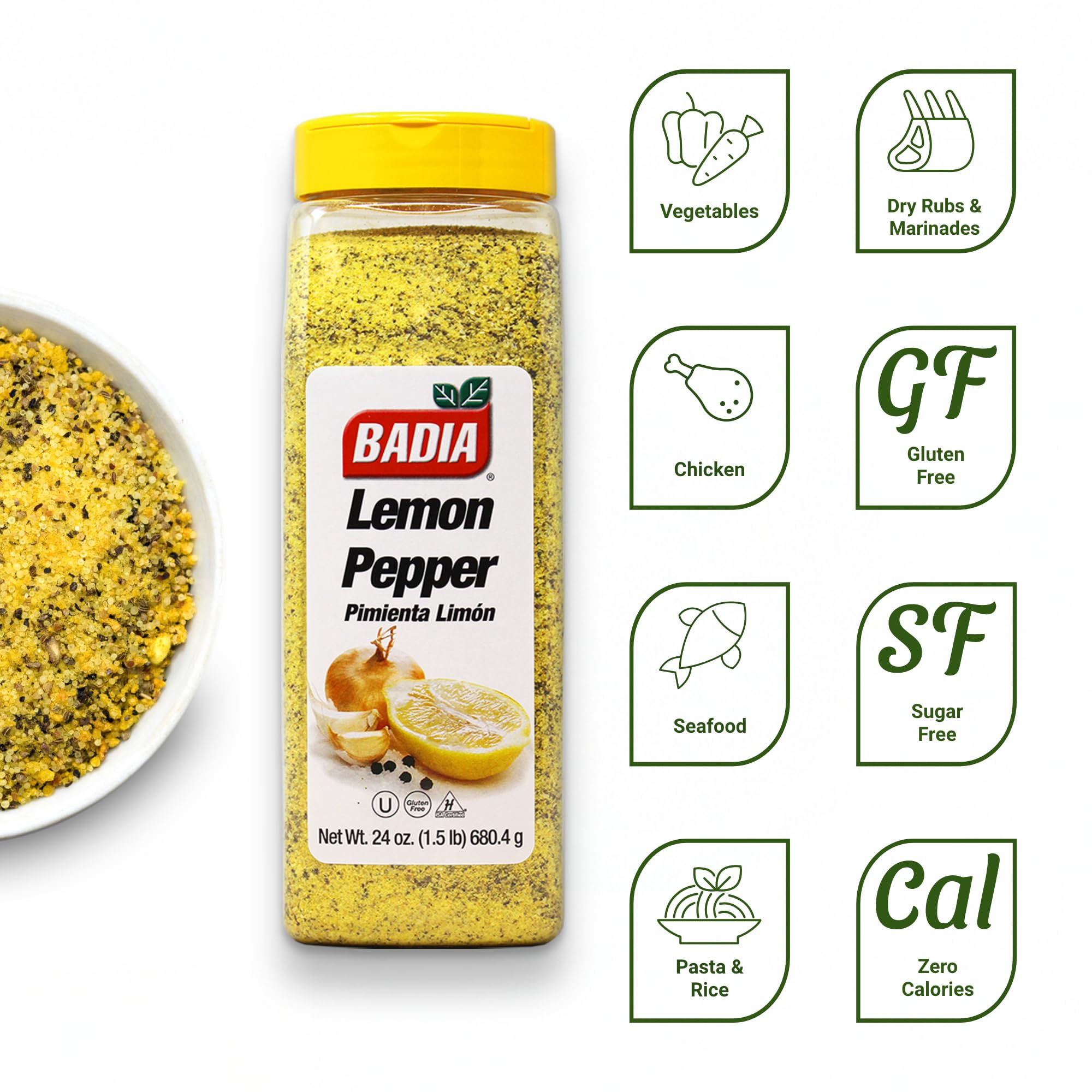 Badia Lemon Pepper Seasoning sprinkled on grilled chicken for a bright citrus kick.