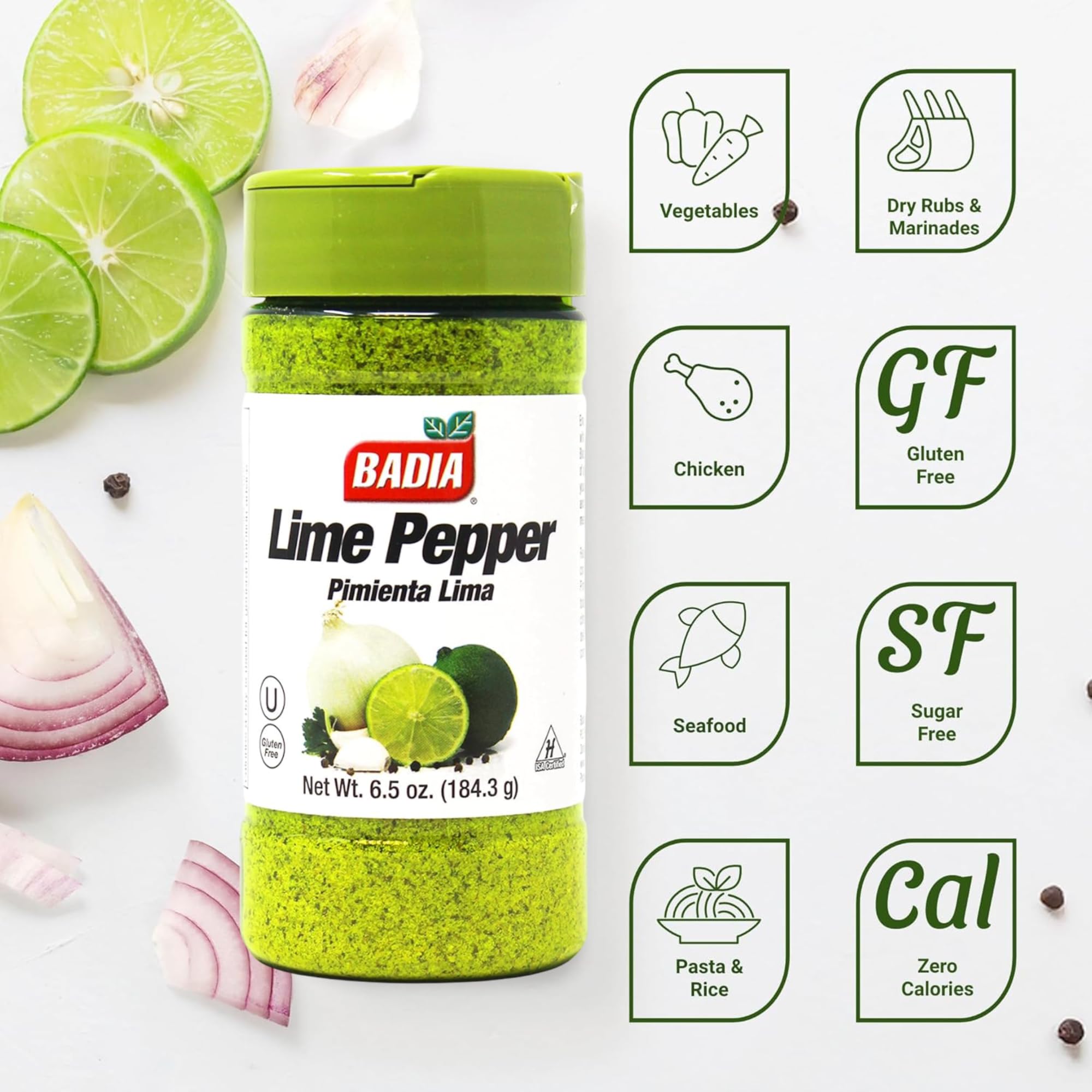 Badia Lime Pepper Seasoning dusted on grilled chicken for zesty aroma.