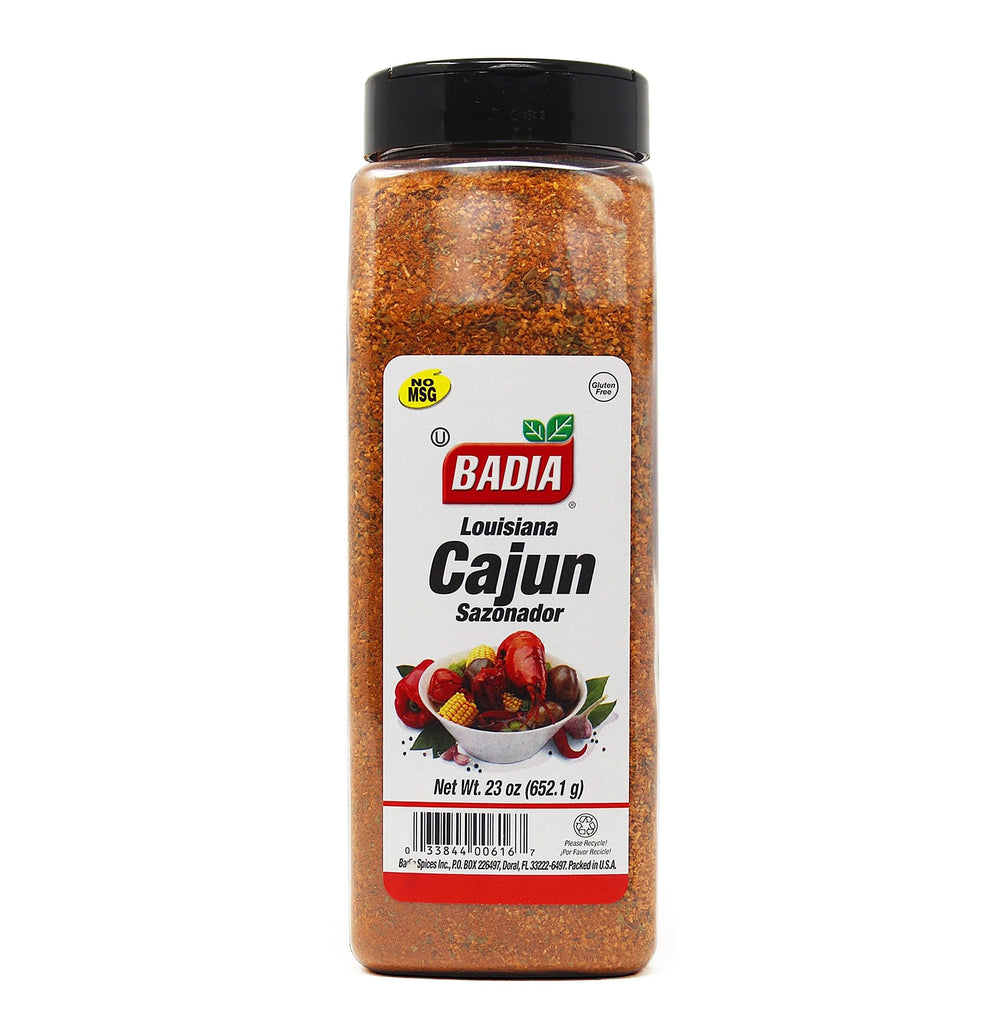 Badia Louisiana Cajun Seasoning bottle pour for bold grilling and seafood flavor.