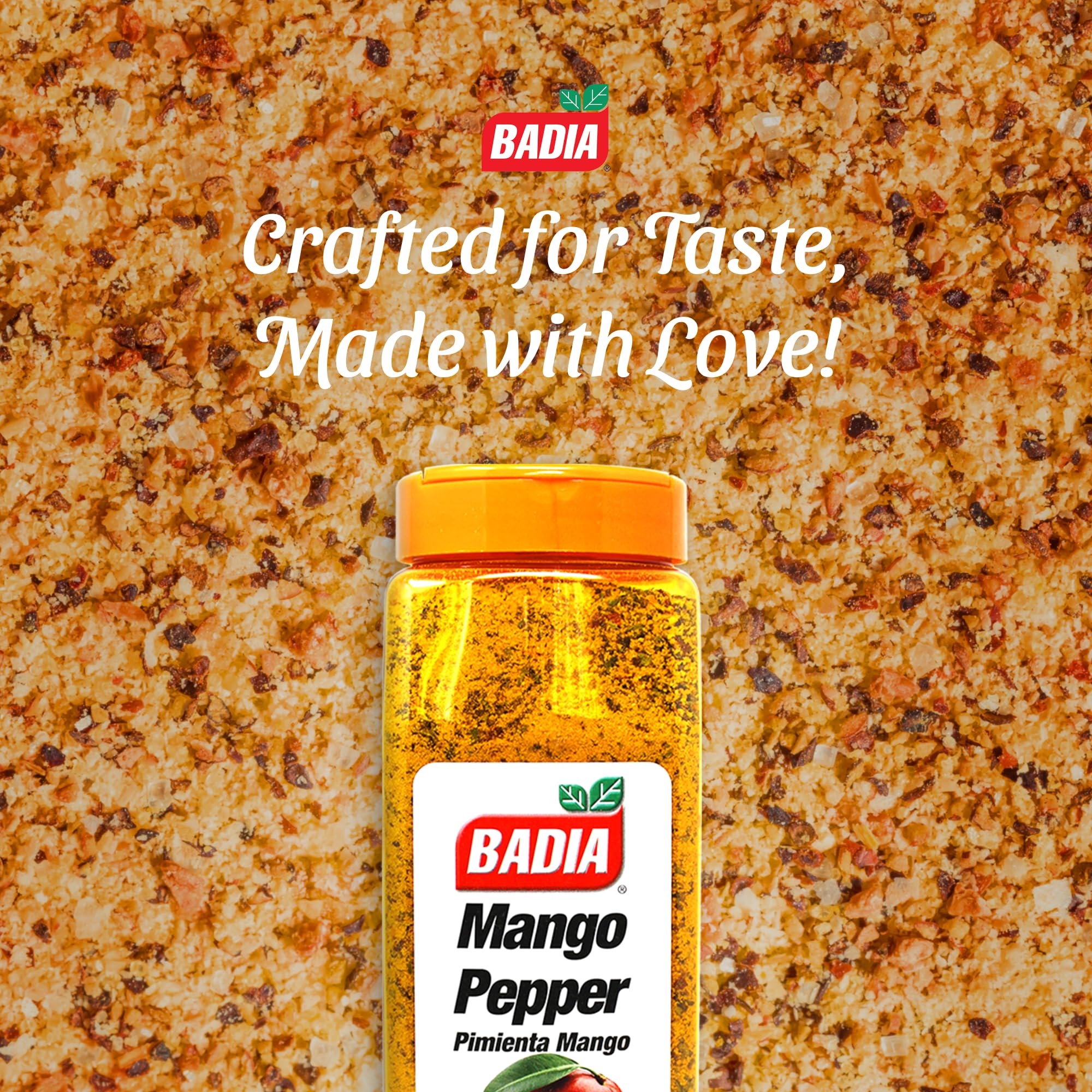 Badia Mango Pepper Seasoning closeup of the sweet-spicy blend.